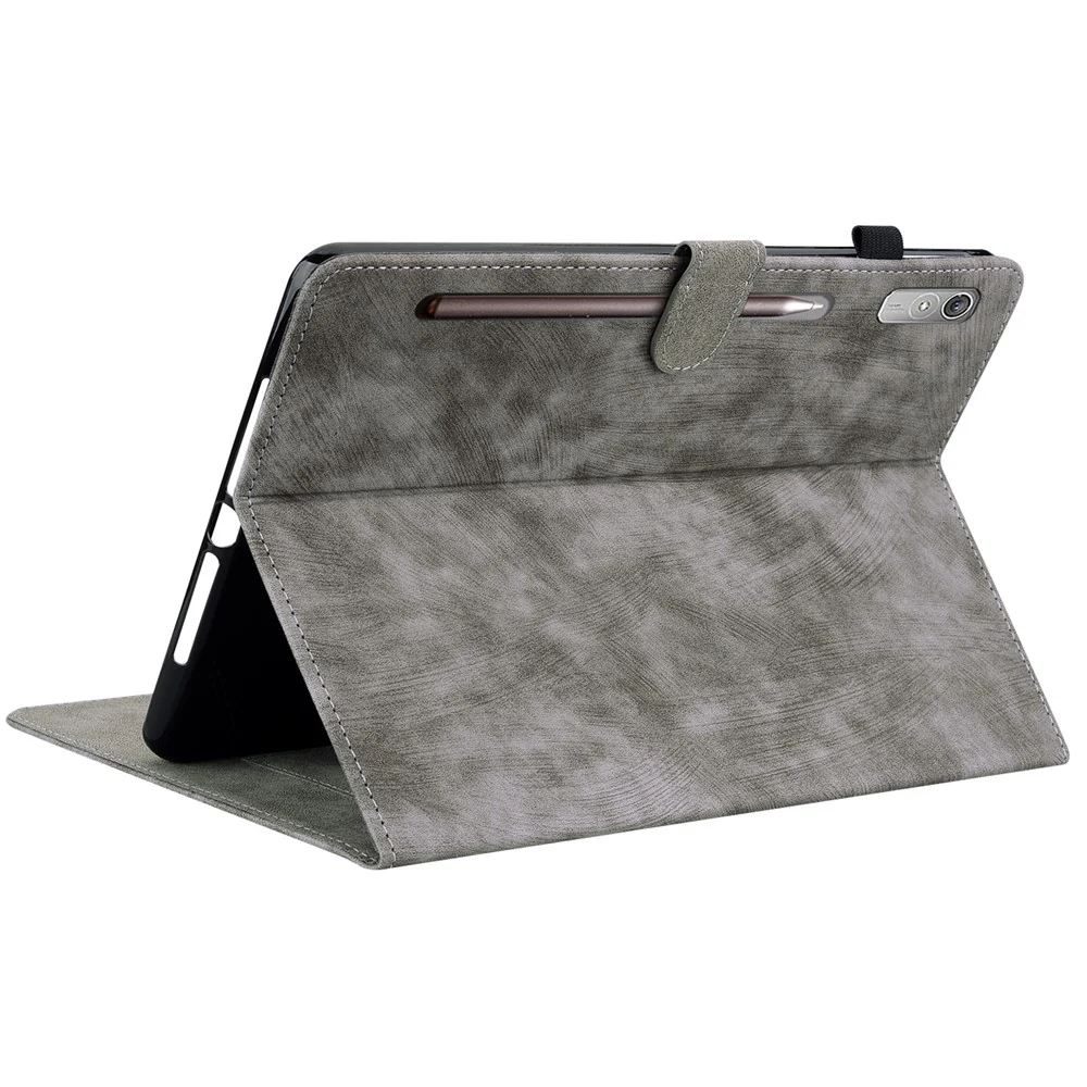 For Lenovo Tab P12 Leather Case Cute Tiger Imprinted PU Leather Card Holder Tablet Cover - Grey - Image 4
