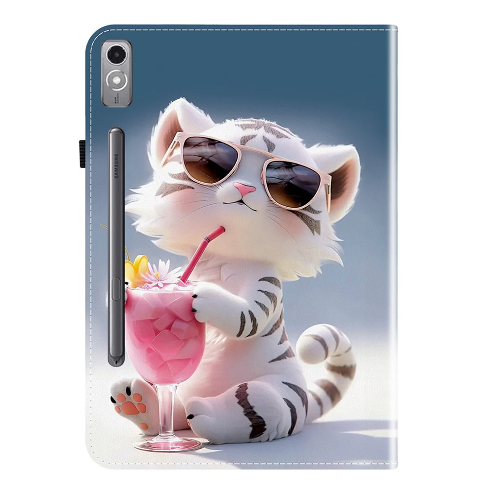 For Lenovo Tab P12 Leather Case Pattern Printed Stand Tablet Cover with Card Slots - Cartoon Tiger - Image 6
