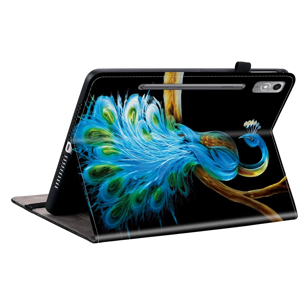 For Lenovo Tab P12 Leather Case Pattern Printed Stand Tablet Cover with Card Slots - Peacock - Image 4
