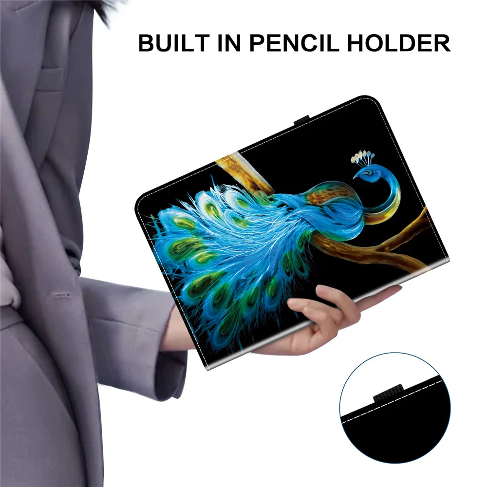 For Lenovo Tab P12 Leather Case Pattern Printed Stand Tablet Cover with Card Slots - Peacock - Image 5