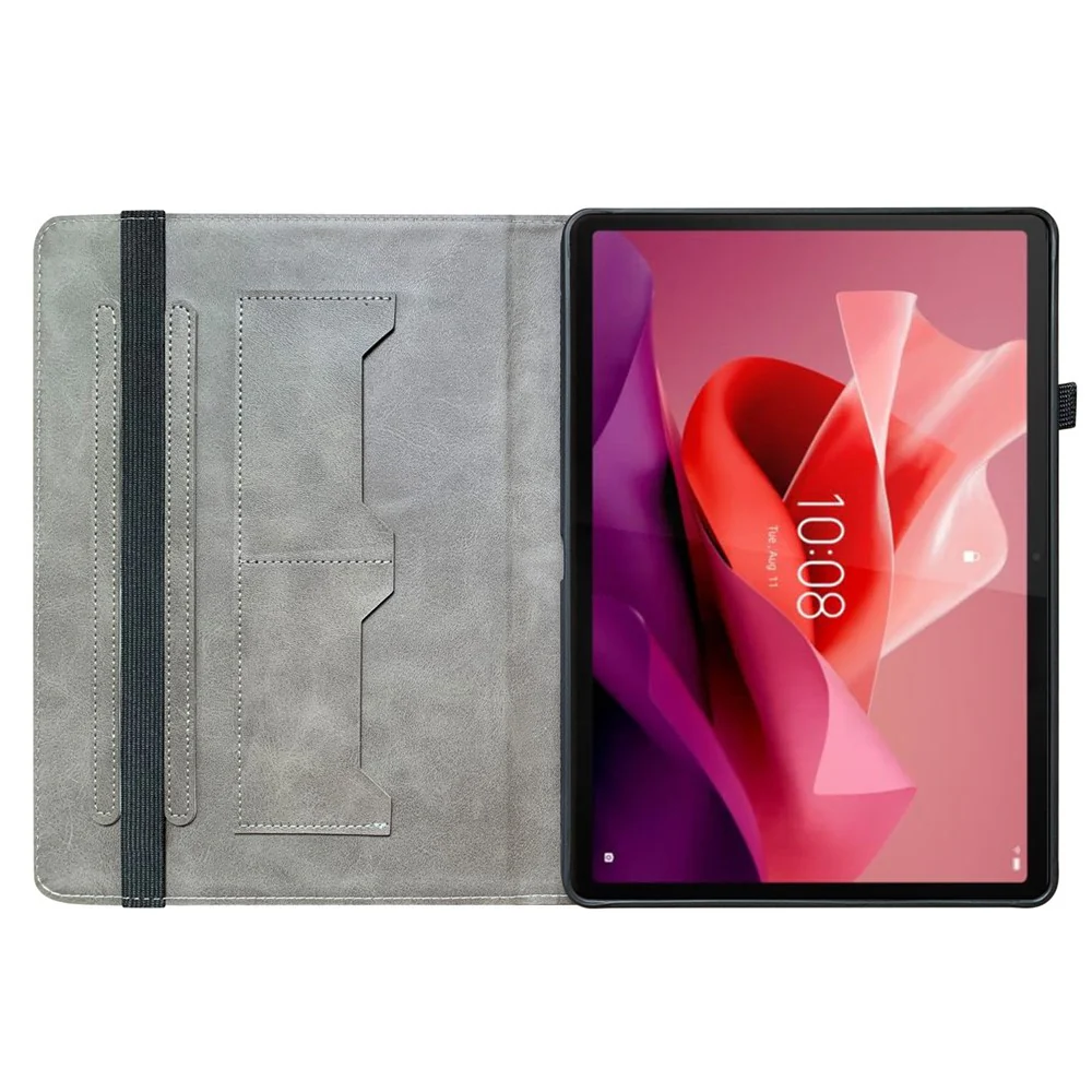 For Lenovo Tab P12 Leather Case Pattern Printed Stand Tablet Cover with Card Slots - Pink Butterfly - Image 3