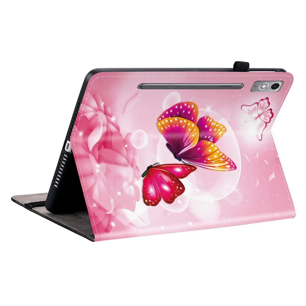 For Lenovo Tab P12 Leather Case Pattern Printed Stand Tablet Cover with Card Slots - Pink Butterfly - Image 4