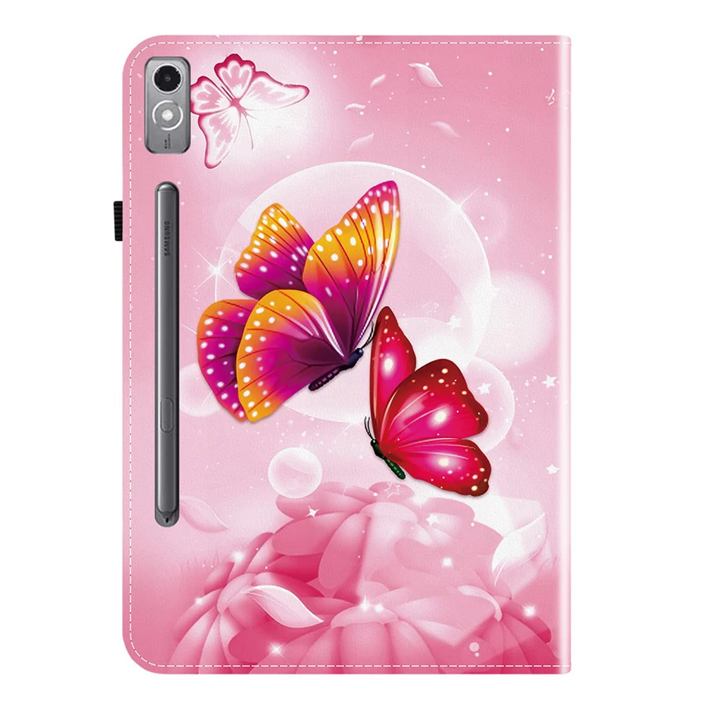 For Lenovo Tab P12 Leather Case Pattern Printed Stand Tablet Cover with Card Slots - Pink Butterfly - Image 6