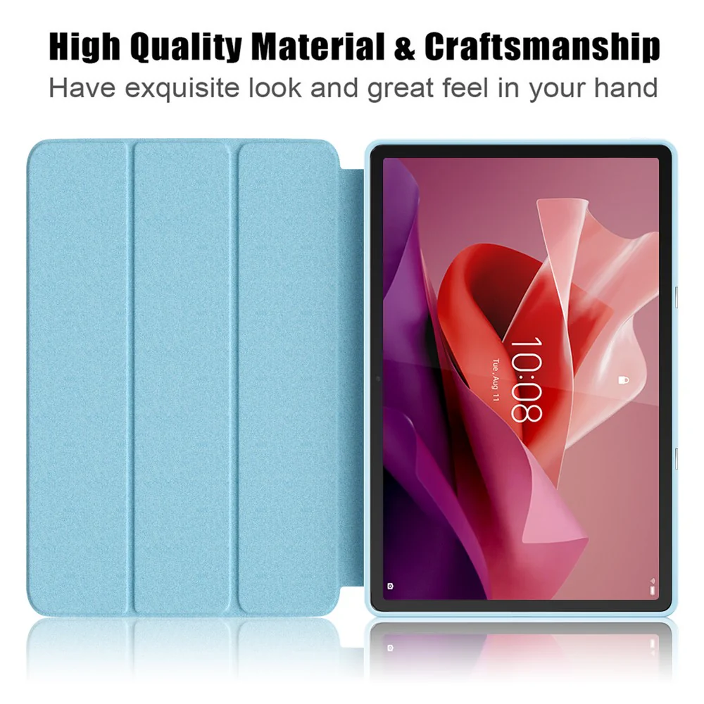 For Lenovo Tab P12 / P12 Pro Gen 2 TB371FC Trifold Stand Solid Color Smart Case PU Leather+TPU Tablet Cover - Sky Blue - Image 2