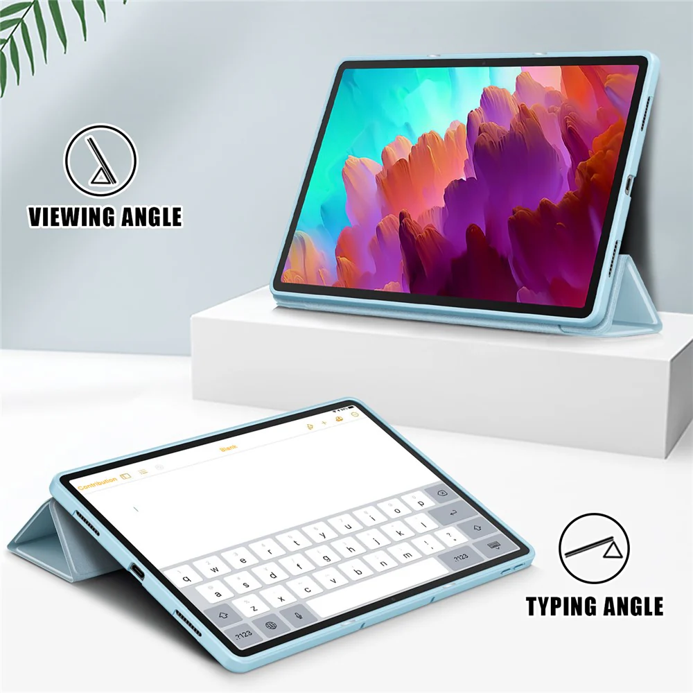 For Lenovo Tab P12 / P12 Pro Gen 2 TB371FC Trifold Stand Solid Color Smart Case PU Leather+TPU Tablet Cover - Sky Blue - Image 3