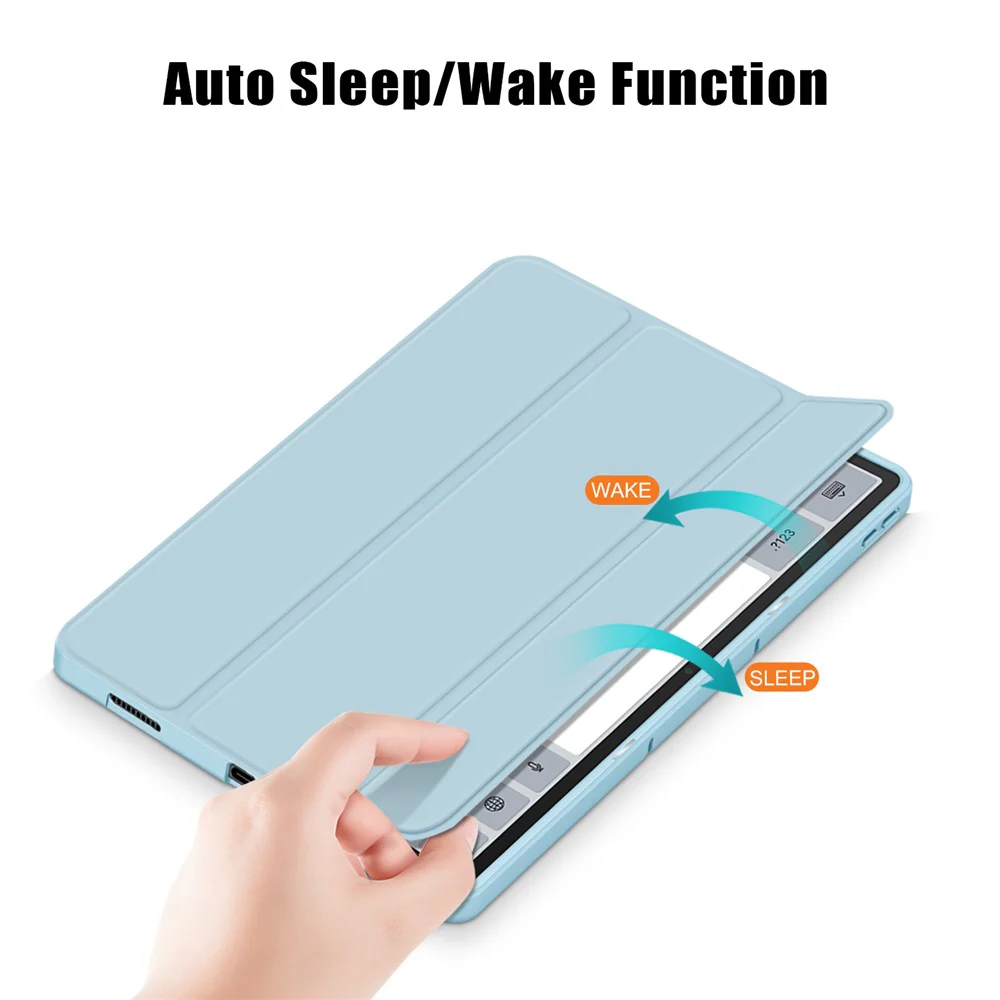 For Lenovo Tab P12 / P12 Pro Gen 2 TB371FC Trifold Stand Solid Color Smart Case PU Leather+TPU Tablet Cover - Sky Blue - Image 4