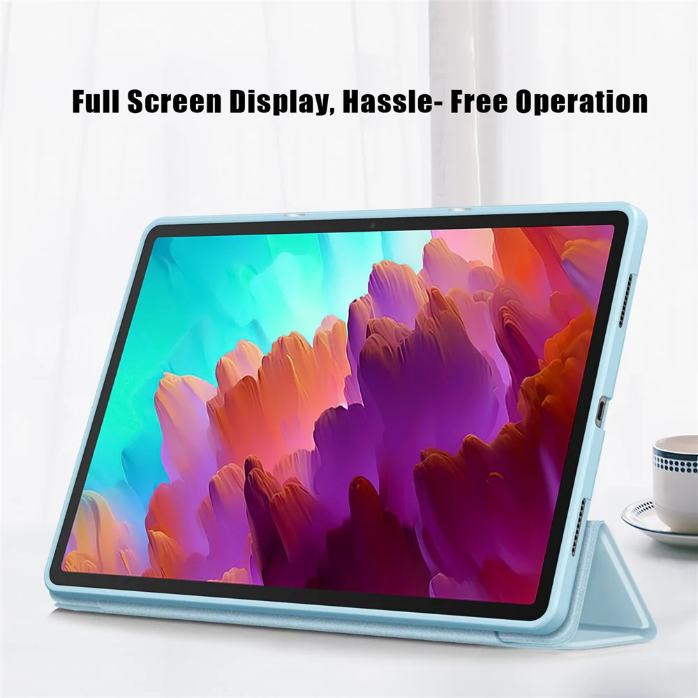 For Lenovo Tab P12 / P12 Pro Gen 2 TB371FC Trifold Stand Solid Color Smart Case PU Leather+TPU Tablet Cover - Sky Blue - Image 5