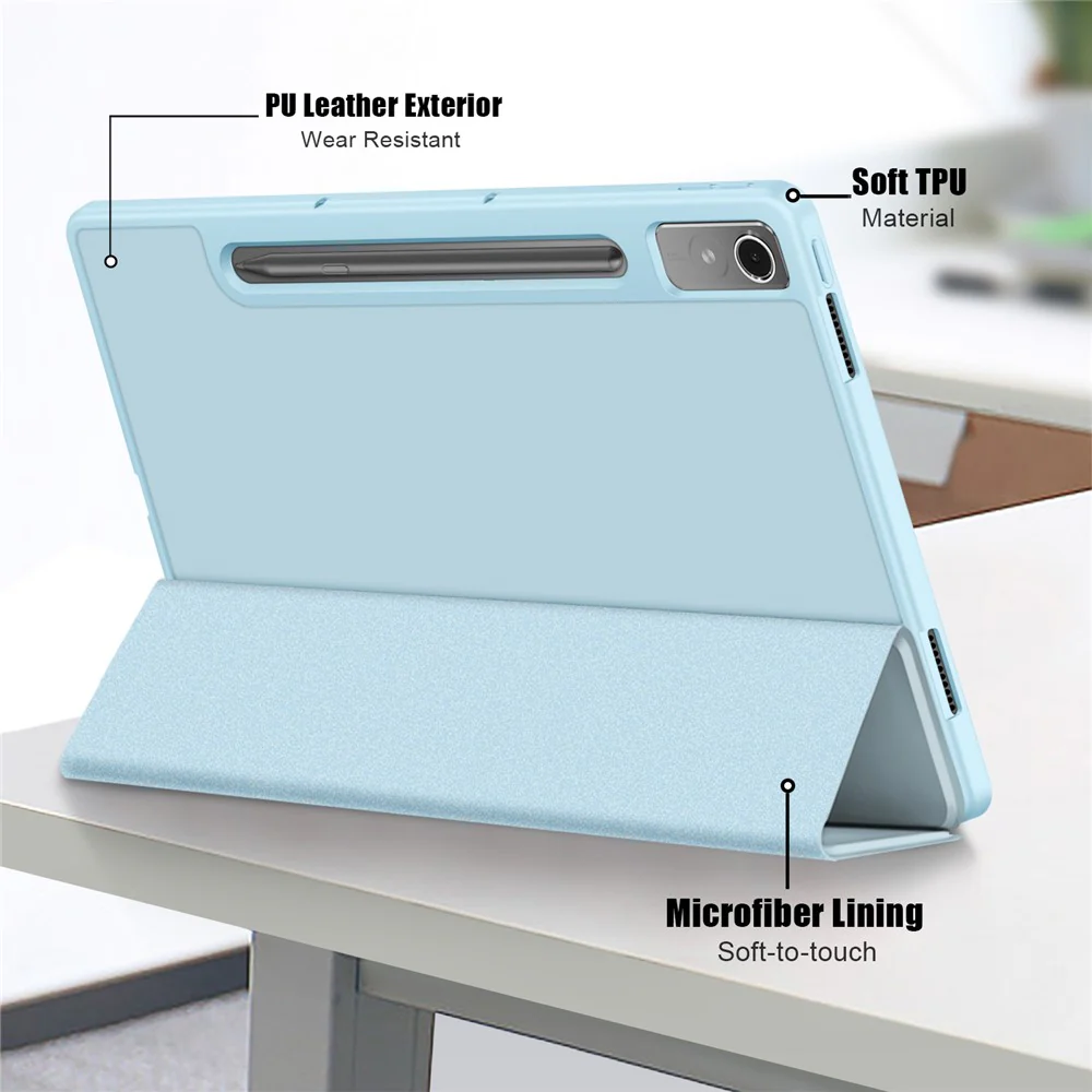 For Lenovo Tab P12 / P12 Pro Gen 2 TB371FC Trifold Stand Solid Color Smart Case PU Leather+TPU Tablet Cover - Sky Blue - Image 6
