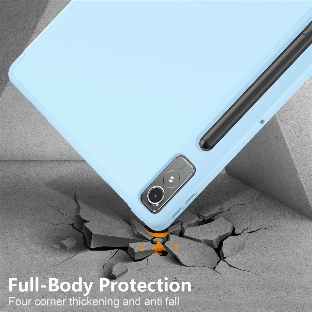 For Lenovo Tab P12 / P12 Pro Gen 2 TB371FC Trifold Stand Solid Color Smart Case PU Leather+TPU Tablet Cover - Sky Blue - Image 7