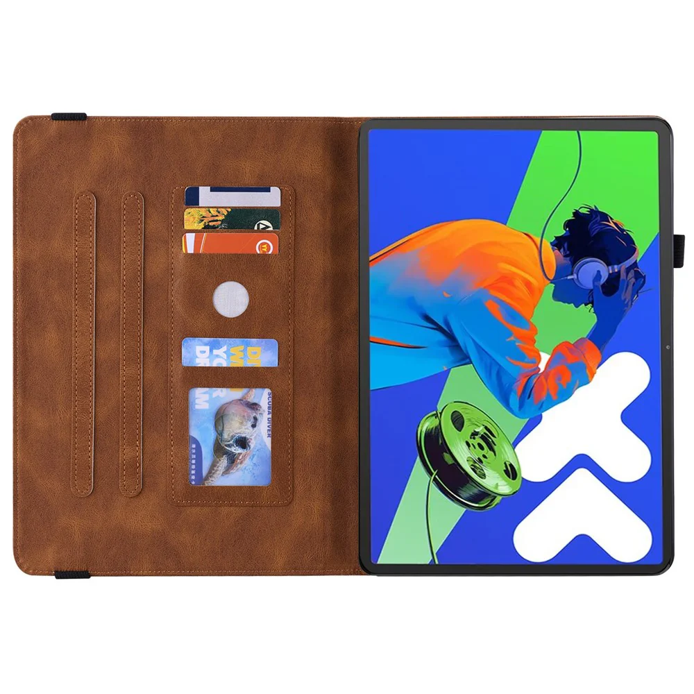 For Lenovo Tab P12 Pro 12.7 2025 / Xiaoxin Pad Pro 12.7 (2025) Case Butterfly Flower Imprint PU Leather Tablet Cover with Card Slots - Brown - Image 2