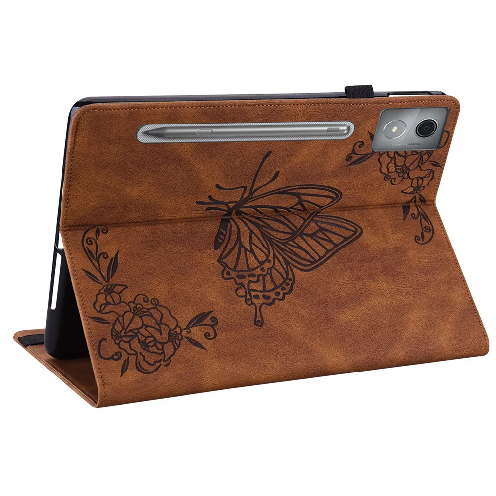 For Lenovo Tab P12 Pro 12.7 2025 / Xiaoxin Pad Pro 12.7 (2025) Case Butterfly Flower Imprint PU Leather Tablet Cover with Card Slots - Brown - Image 4