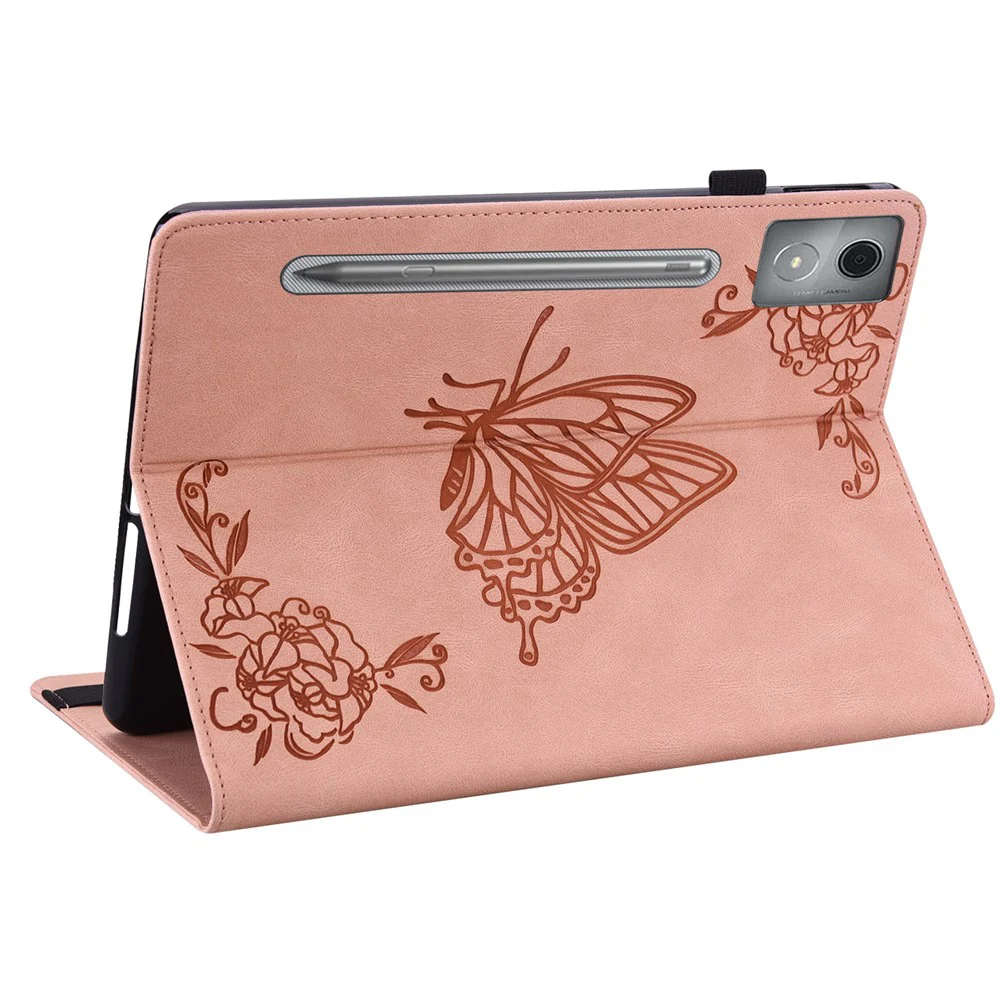 For Lenovo Tab P12 Pro 12.7 2025 / Xiaoxin Pad Pro 12.7 (2025) Case Butterfly Flower Imprint PU Leather Tablet Cover with Card Slots - Pink - Image 4