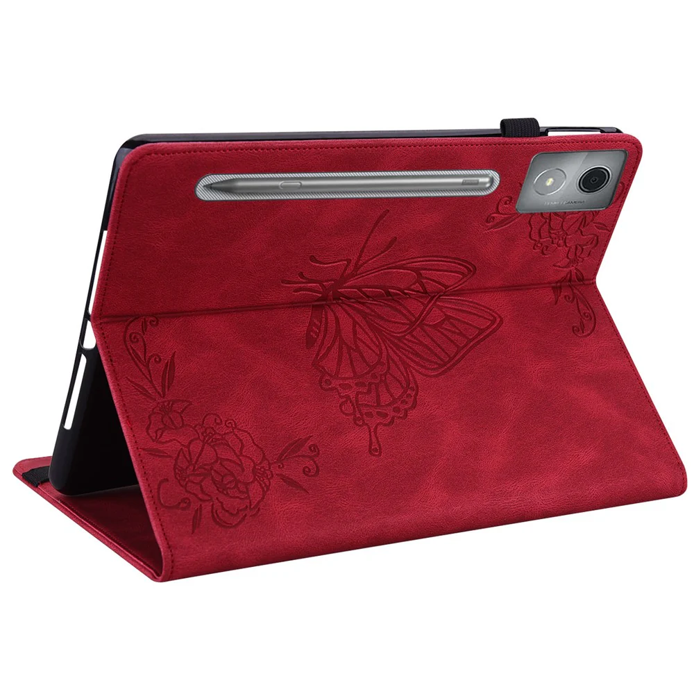 For Lenovo Tab P12 Pro 12.7 2025 / Xiaoxin Pad Pro 12.7 (2025) Case Butterfly Flower Imprint PU Leather Tablet Cover with Card Slots - Red - Image 4