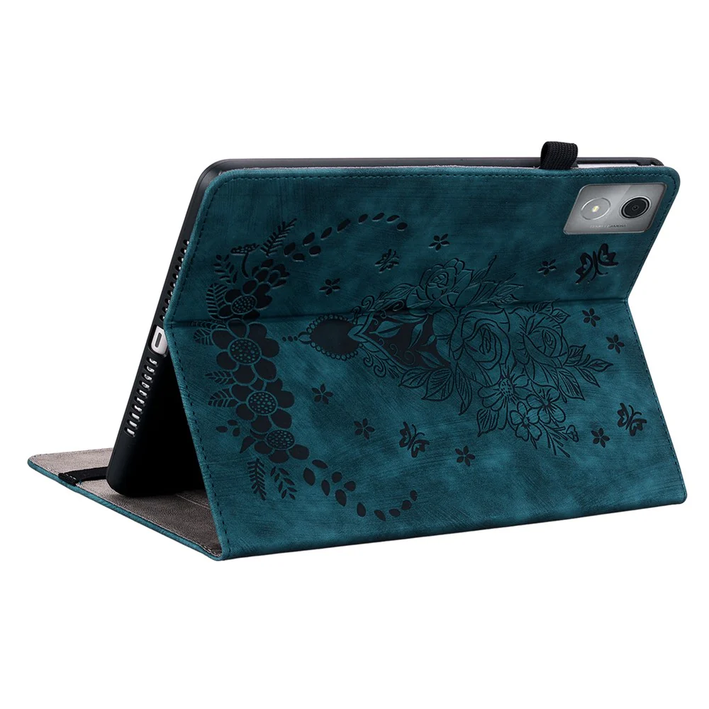 For Lenovo Tab P12 Pro 12.7 2025 / Xiaoxin Pad Pro 12.7 (2025) Case Card Holder Anti-Scratch Leather Cover Rose Flower Imprint - Blue - Image 4