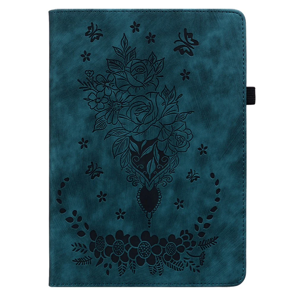 For Lenovo Tab P12 Pro 12.7 2025 / Xiaoxin Pad Pro 12.7 (2025) Case Card Holder Anti-Scratch Leather Cover Rose Flower Imprint - Blue - Image 5