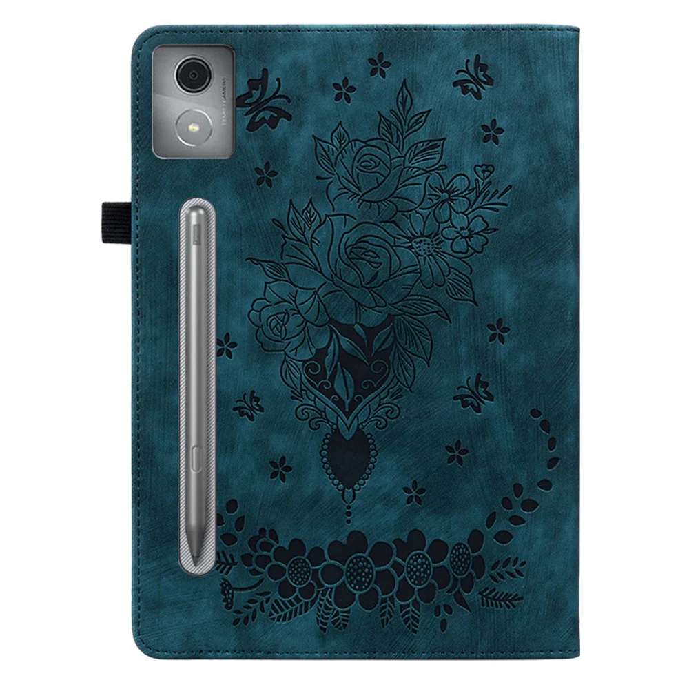 For Lenovo Tab P12 Pro 12.7 2025 / Xiaoxin Pad Pro 12.7 (2025) Case Card Holder Anti-Scratch Leather Cover Rose Flower Imprint - Blue - Image 6