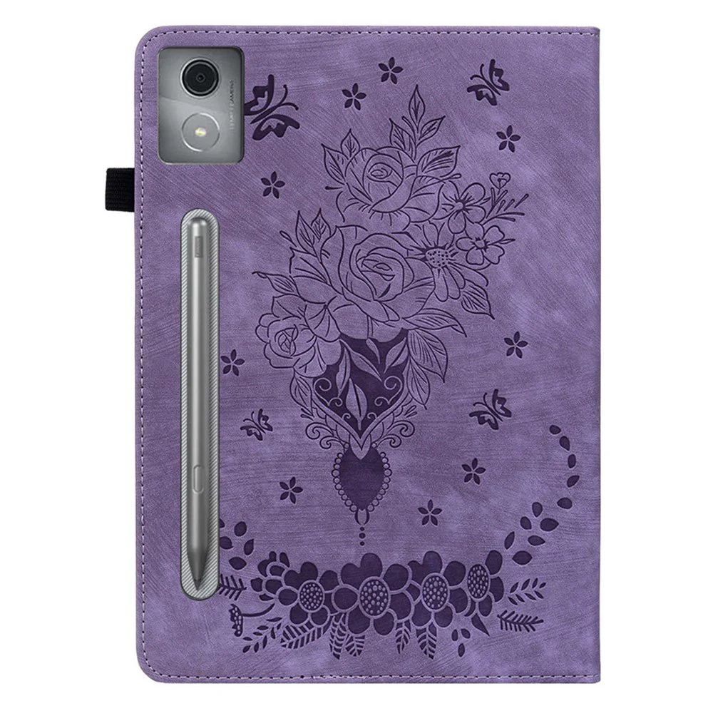 For Lenovo Tab P12 Pro 12.7 2025 / Xiaoxin Pad Pro 12.7 (2025) Case Card Holder Anti-Scratch Leather Cover Rose Flower Imprint - Purple - Image 6