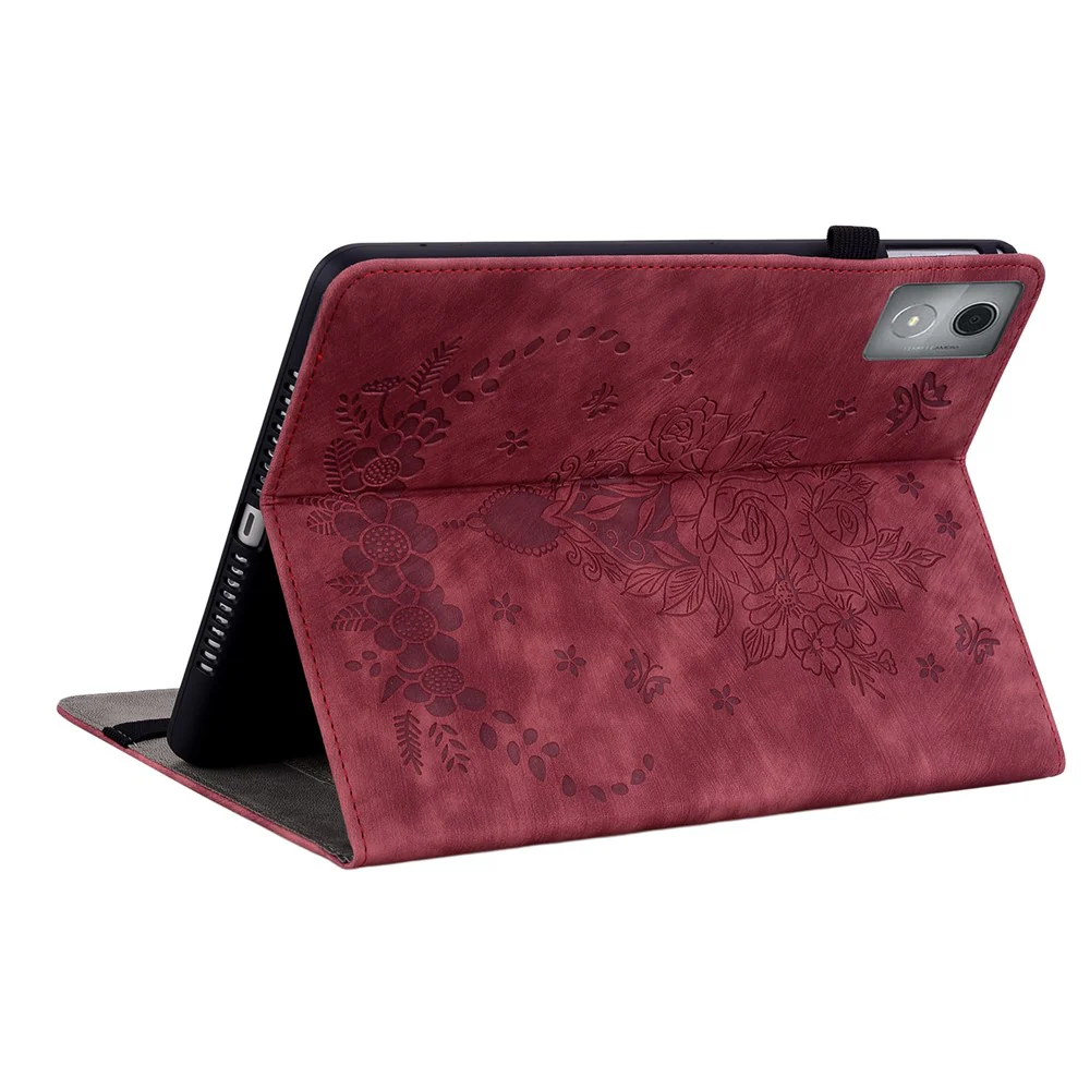 For Lenovo Tab P12 Pro 12.7 2025 / Xiaoxin Pad Pro 12.7 (2025) Case Card Holder Anti-Scratch Leather Cover Rose Flower Imprint - Red - Image 4