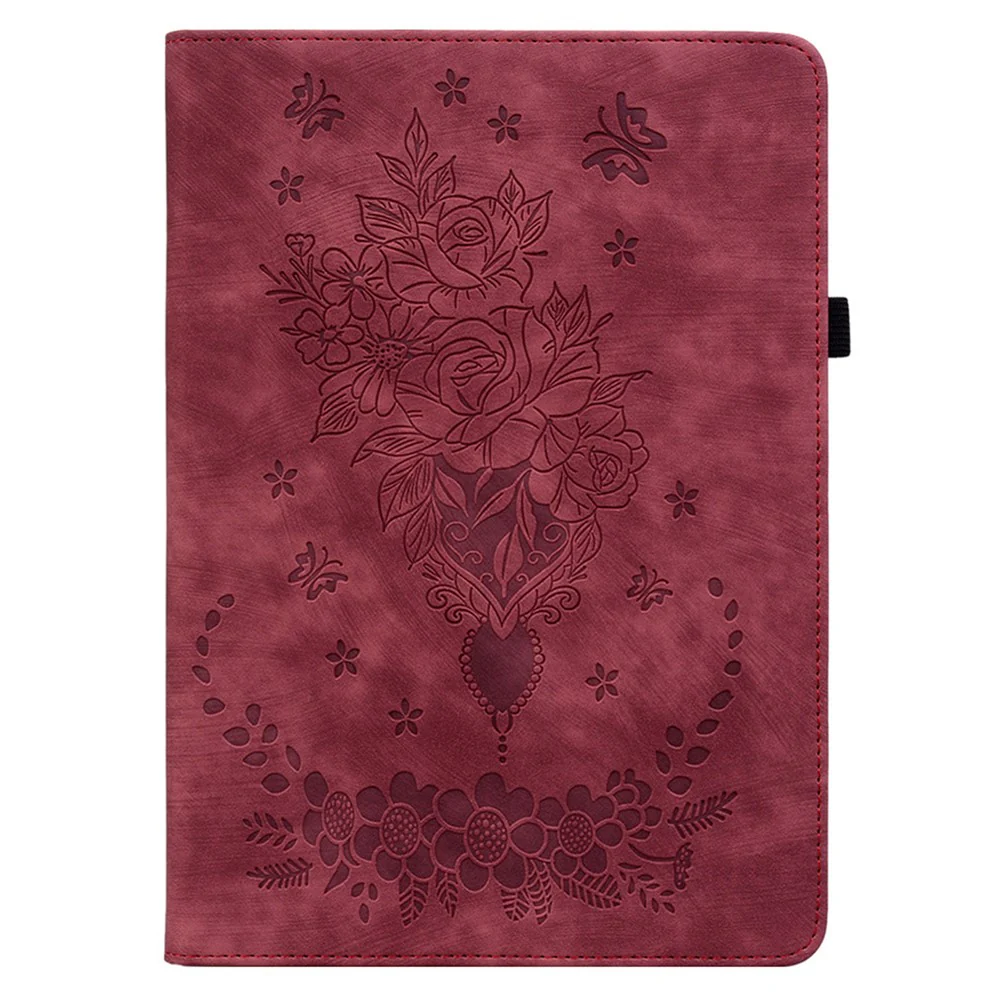 For Lenovo Tab P12 Pro 12.7 2025 / Xiaoxin Pad Pro 12.7 (2025) Case Card Holder Anti-Scratch Leather Cover Rose Flower Imprint - Red - Image 5