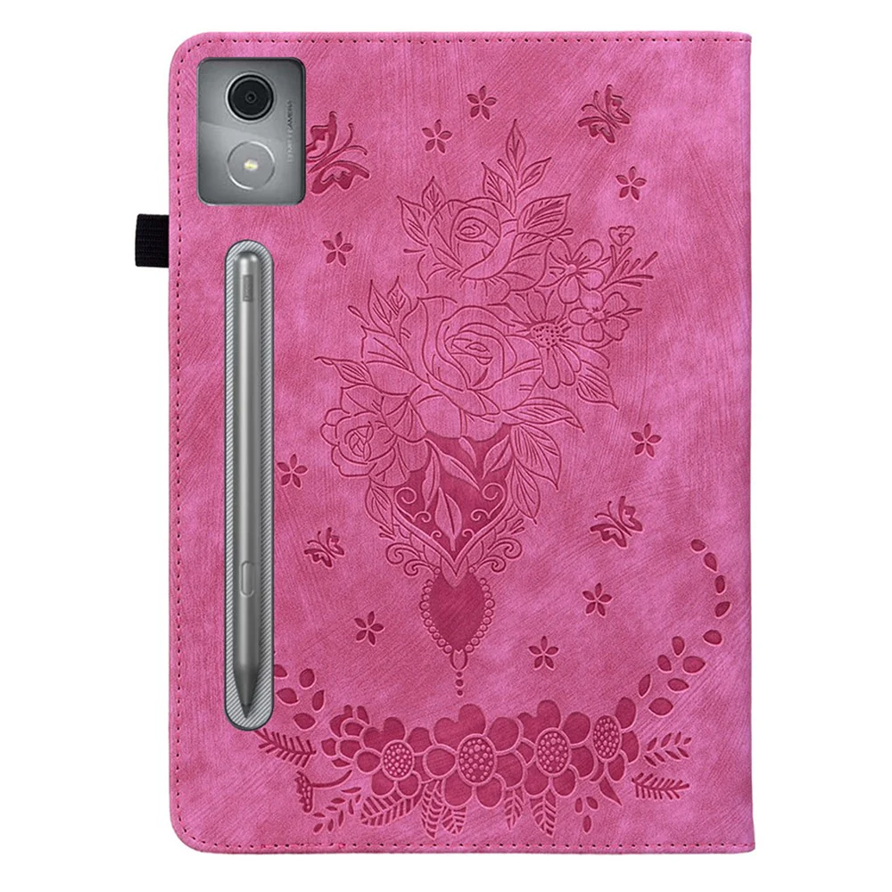 For Lenovo Tab P12 Pro 12.7 2025 / Xiaoxin Pad Pro 12.7 (2025) Case Card Holder Anti-Scratch Leather Cover Rose Flower Imprint - Rose - Image 6