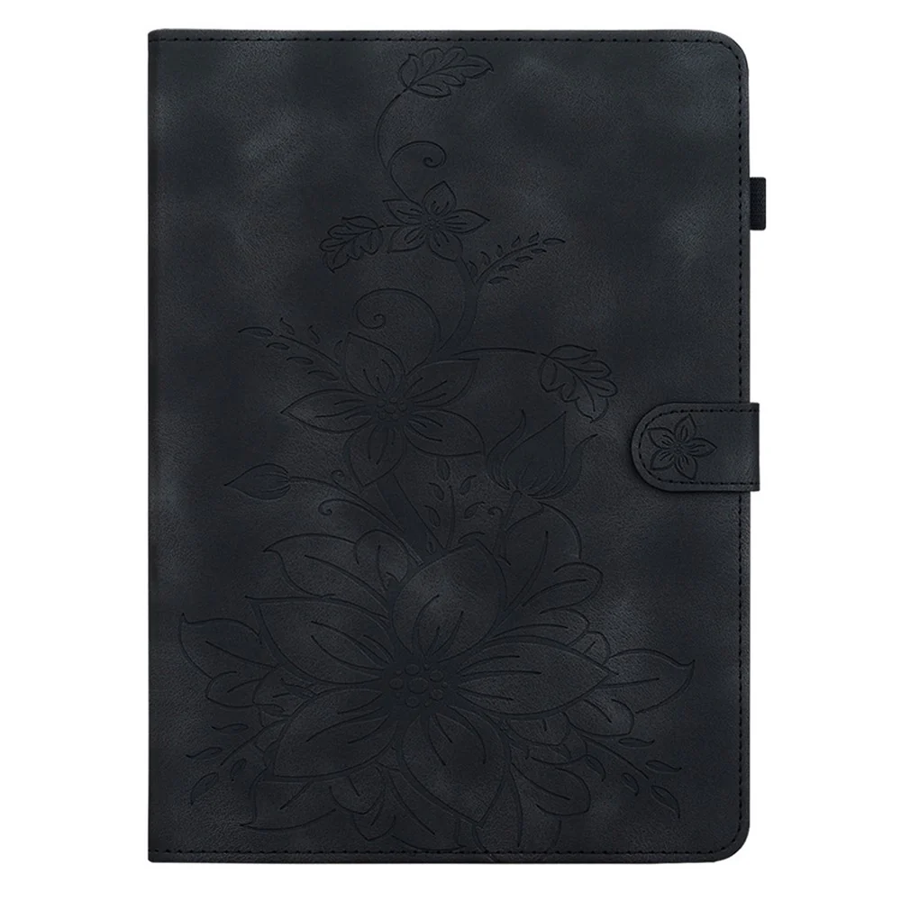 For Lenovo Tab P12 Pro 12.7 2025 / Xiaoxin Pad Pro 12.7 (2025) Case Lily Flower Imprint Card Slots Leather Tablet Cover - Black - Image 5