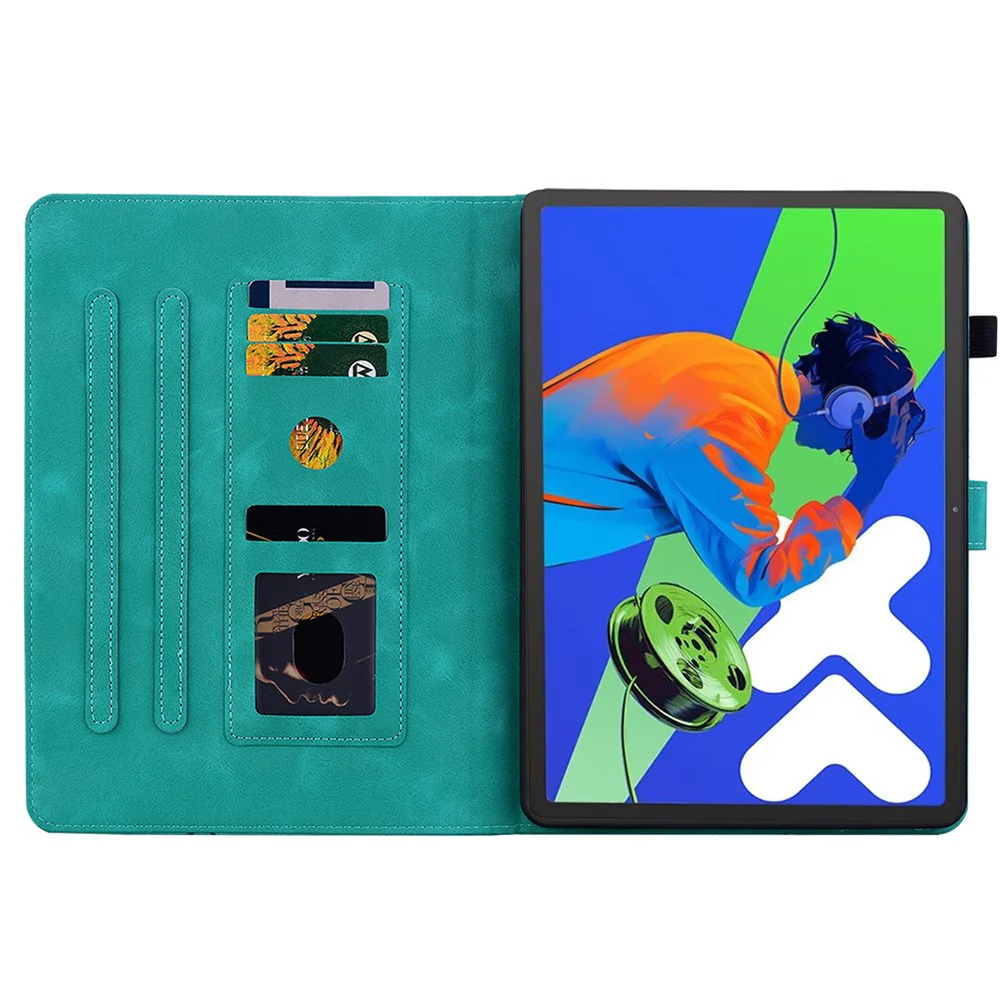 For Lenovo Tab P12 Pro 12.7 2025 / Xiaoxin Pad Pro 12.7 (2025) Case Lily Flower Imprint Card Slots Leather Tablet Cover - Green - Image 2