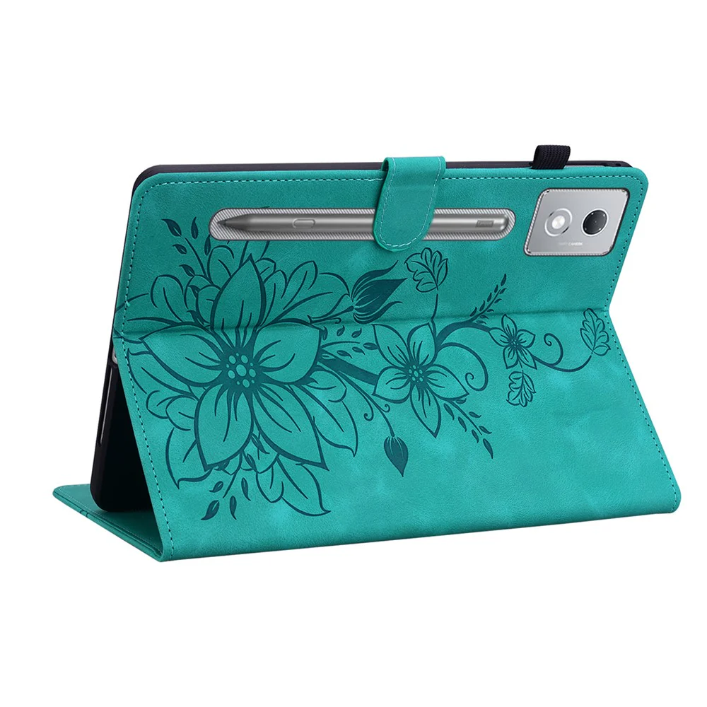 For Lenovo Tab P12 Pro 12.7 2025 / Xiaoxin Pad Pro 12.7 (2025) Case Lily Flower Imprint Card Slots Leather Tablet Cover - Green - Image 4