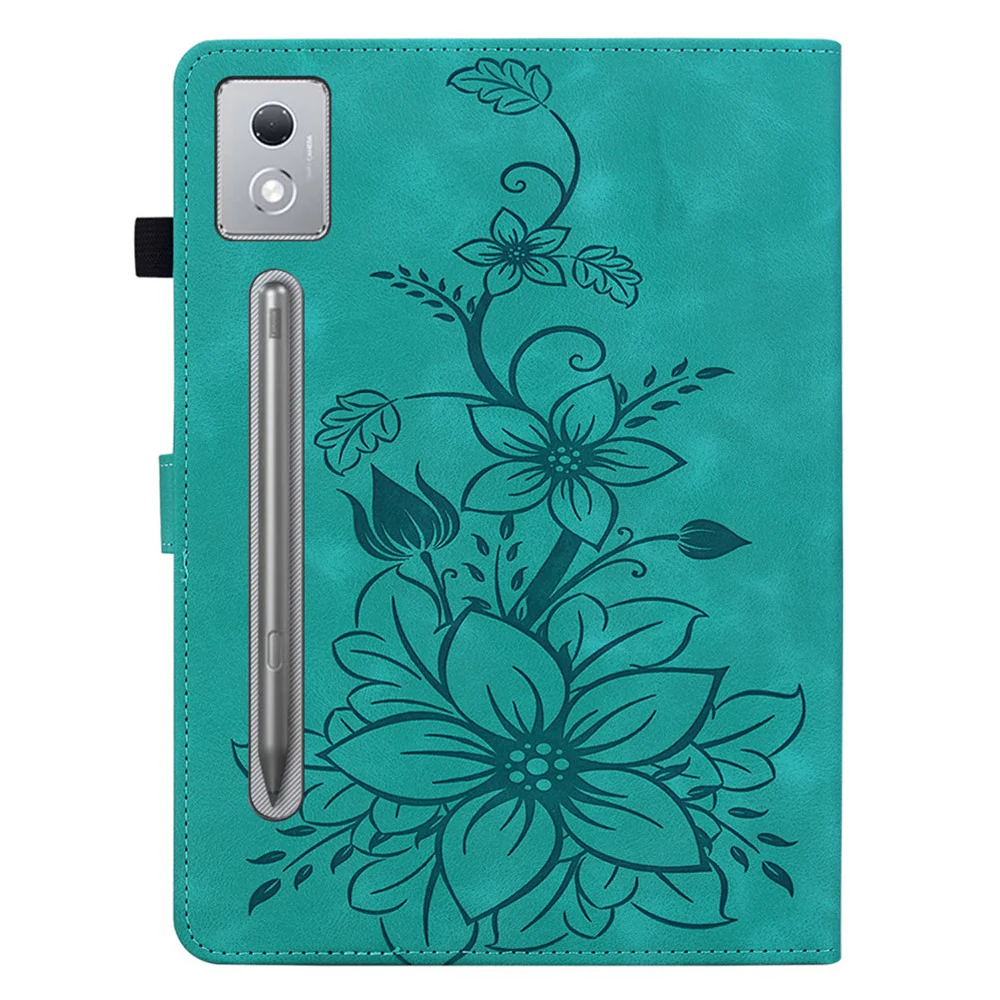 For Lenovo Tab P12 Pro 12.7 2025 / Xiaoxin Pad Pro 12.7 (2025) Case Lily Flower Imprint Card Slots Leather Tablet Cover - Green - Image 6