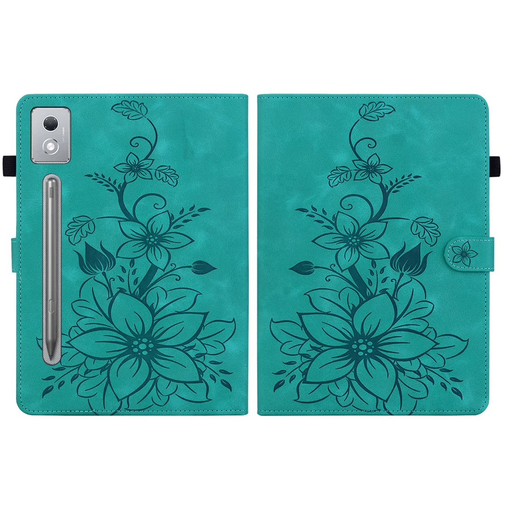 For Lenovo Tab P12 Pro 12.7 2025 / Xiaoxin Pad Pro 12.7 (2025) Case Lily Flower Imprint Card Slots Leather Tablet Cover - Green - Image 7