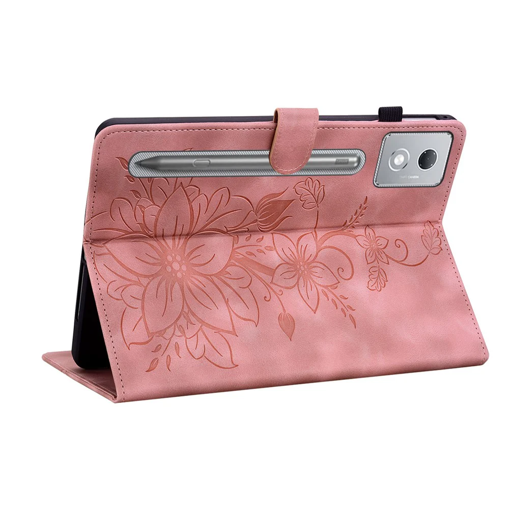 For Lenovo Tab P12 Pro 12.7 2025 / Xiaoxin Pad Pro 12.7 (2025) Case Lily Flower Imprint Card Slots Leather Tablet Cover - Pink - Image 4