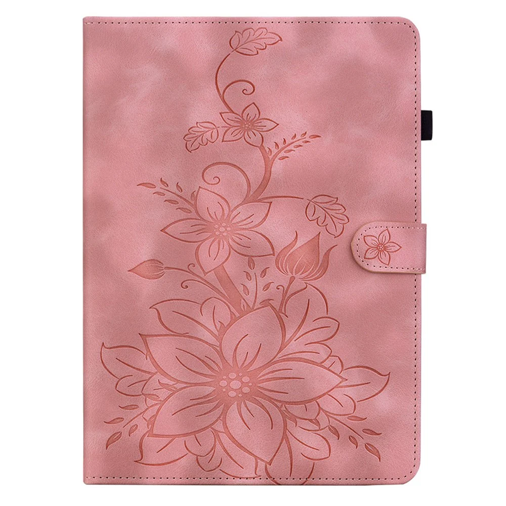 For Lenovo Tab P12 Pro 12.7 2025 / Xiaoxin Pad Pro 12.7 (2025) Case Lily Flower Imprint Card Slots Leather Tablet Cover - Pink - Image 5