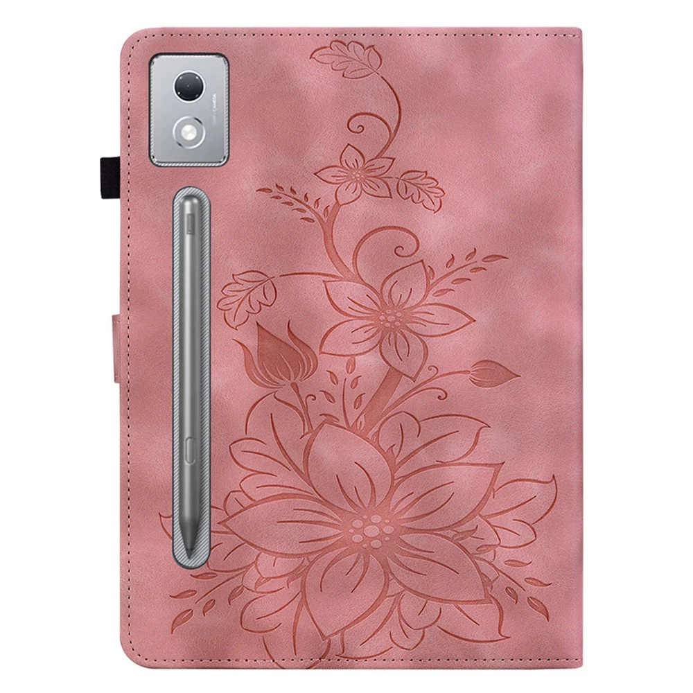 For Lenovo Tab P12 Pro 12.7 2025 / Xiaoxin Pad Pro 12.7 (2025) Case Lily Flower Imprint Card Slots Leather Tablet Cover - Pink - Image 6