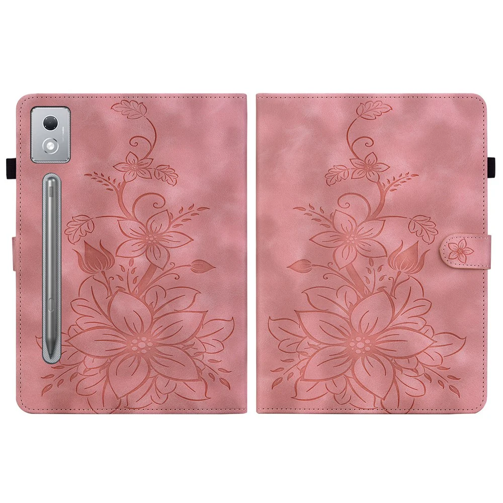 For Lenovo Tab P12 Pro 12.7 2025 / Xiaoxin Pad Pro 12.7 (2025) Case Lily Flower Imprint Card Slots Leather Tablet Cover - Pink - Image 7