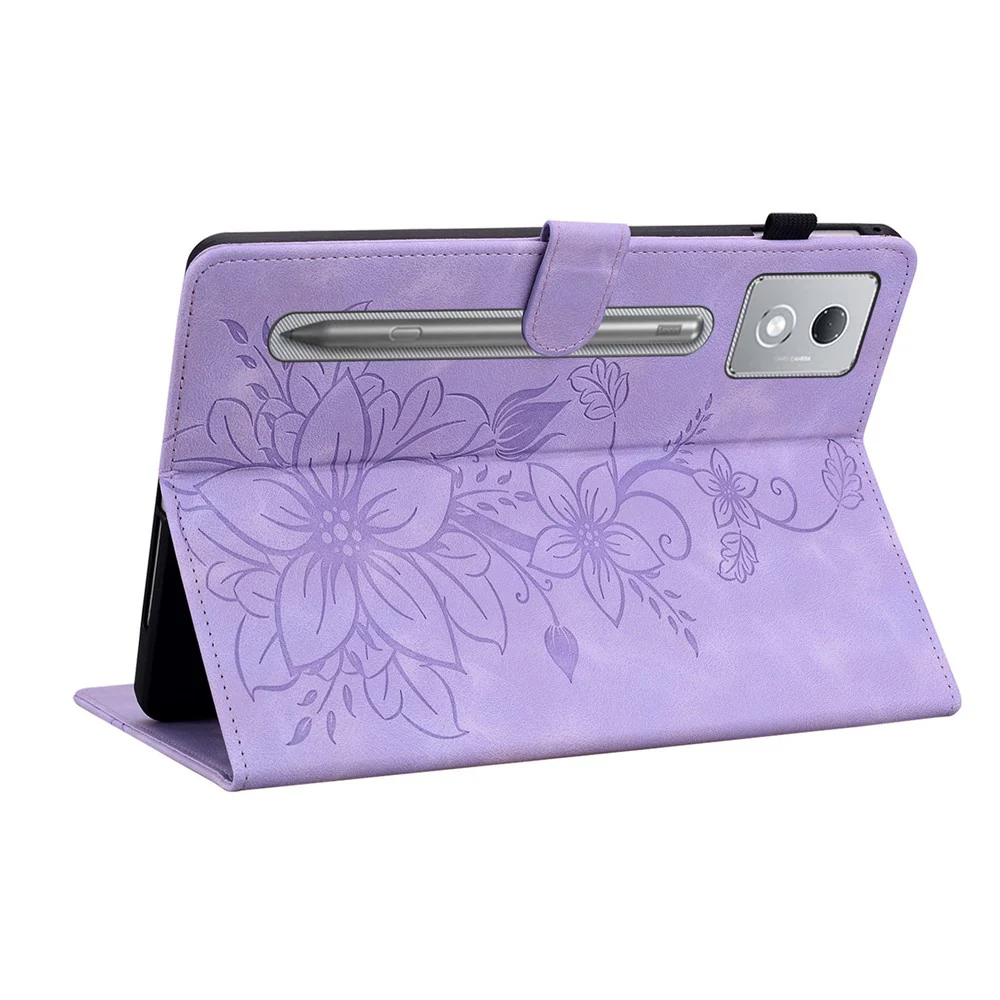 For Lenovo Tab P12 Pro 12.7 2025 / Xiaoxin Pad Pro 12.7 (2025) Case Lily Flower Imprint Card Slots Leather Tablet Cover - Purple - Image 4