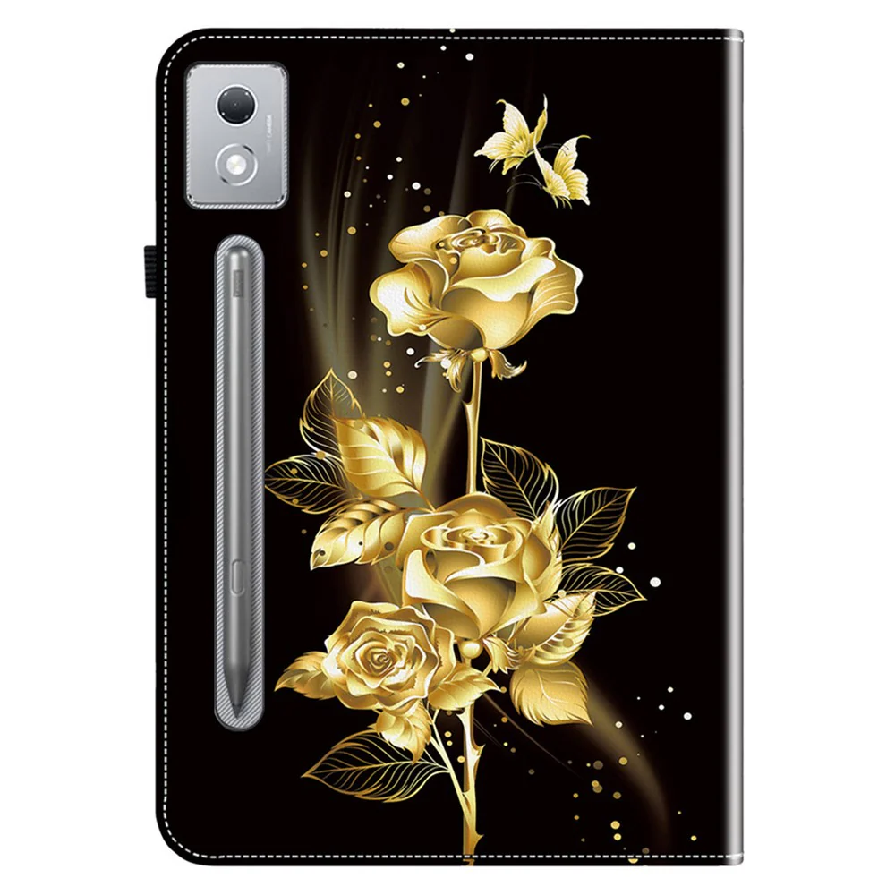 For Lenovo Tab P12 Pro 12.7 2025 / Xiaoxin Pad Pro 12.7 (2025) Leather Case Pattern Printed Stand Tablet Cover with Card Slots - Gold Butterfly Rose - Image 6