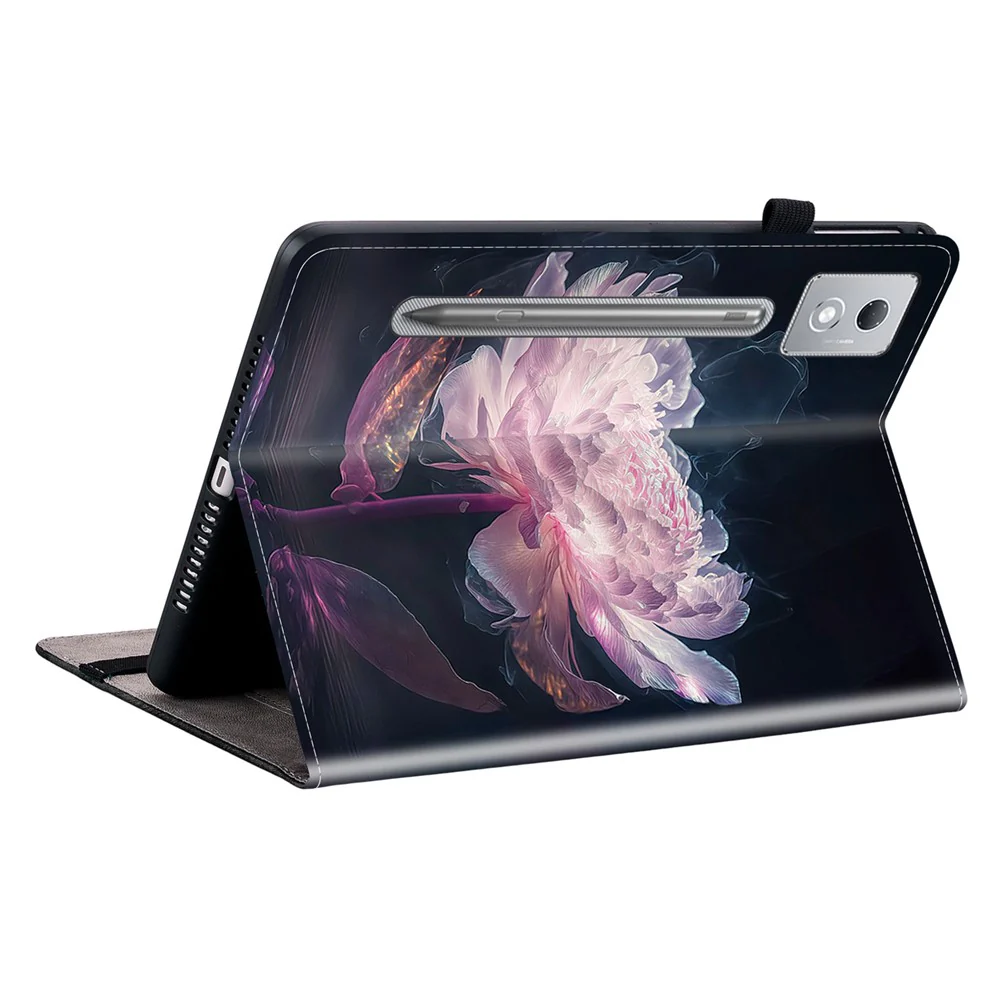 For Lenovo Tab P12 Pro 12.7 2025 / Xiaoxin Pad Pro 12.7 (2025) Leather Case Pattern Printed Stand Tablet Cover with Card Slots - Purple Peony - Image 4