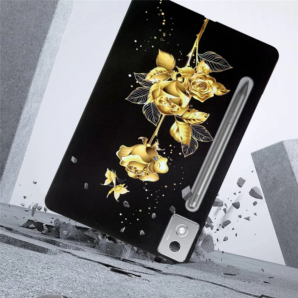 For Lenovo Tab P12 Pro 12.7 2025 / Xiaoxin Pad Pro 12.7 (2025) TPU Case Pattern Printing Slim Tablet Protective Cover - Golden Butterfly Rose - Image 4