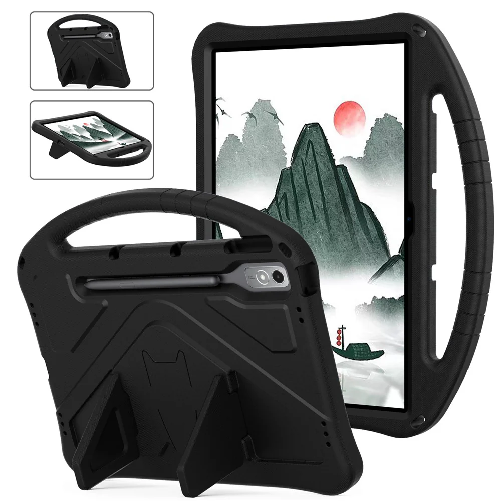 For Lenovo Tab P12 Protective Back Cover Handle Kickstand EVA Tablet Case - Black
