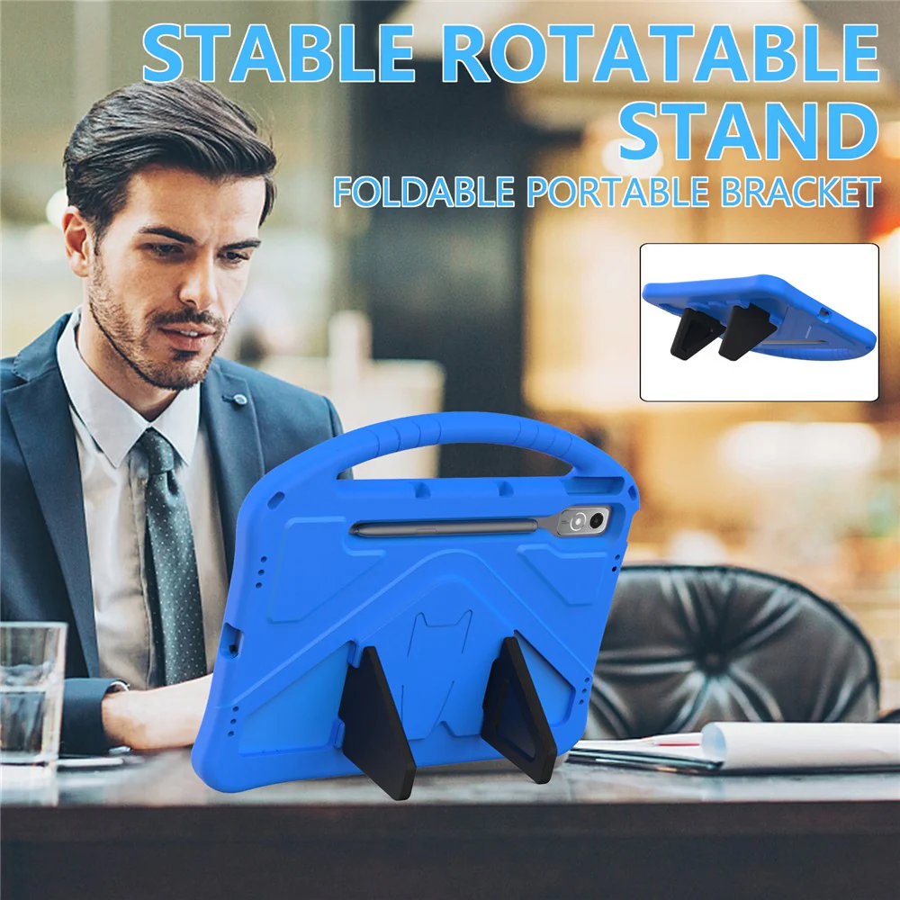 For Lenovo Tab P12 Protective Back Cover Handle Kickstand EVA Tablet Case - Blue - Image 2