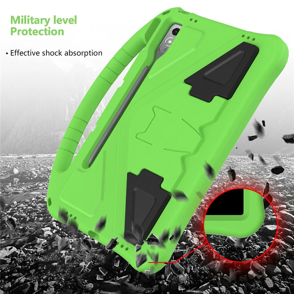 For Lenovo Tab P12 Protective Back Cover Handle Kickstand EVA Tablet Case - Green - Image 5