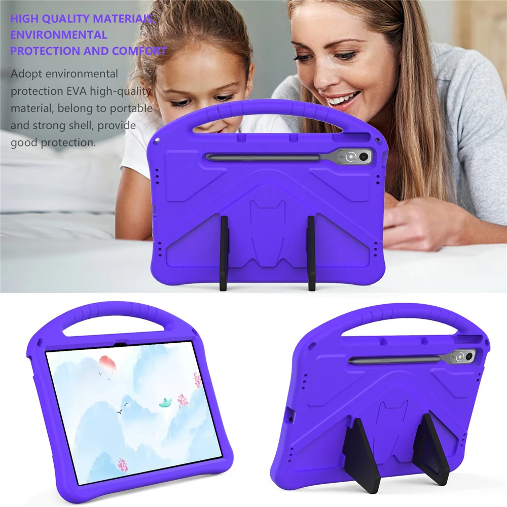 For Lenovo Tab P12 Protective Back Cover Handle Kickstand EVA Tablet Case - Purple - Image 3