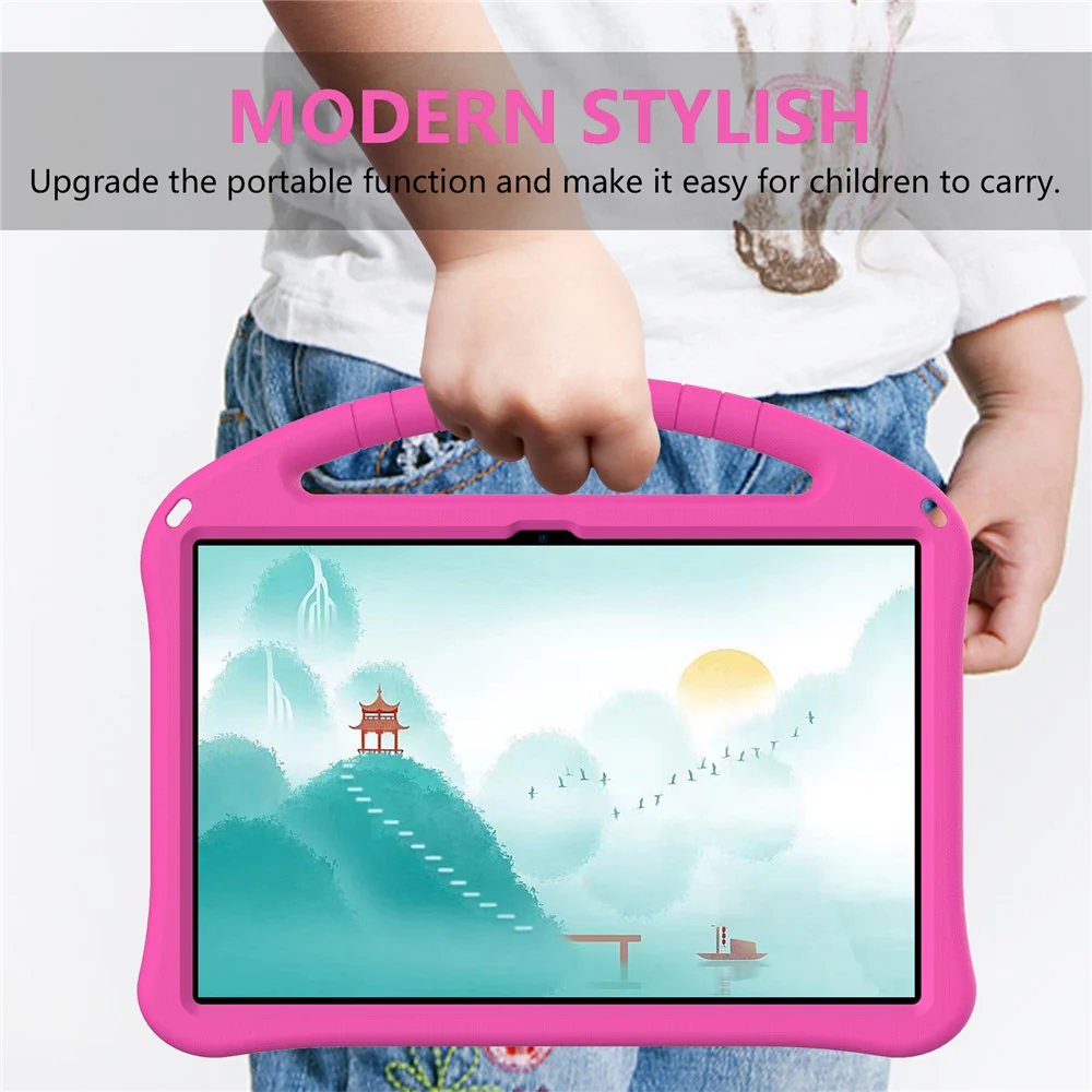 For Lenovo Tab P12 Protective Back Cover Handle Kickstand EVA Tablet Case - Rose - Image 6