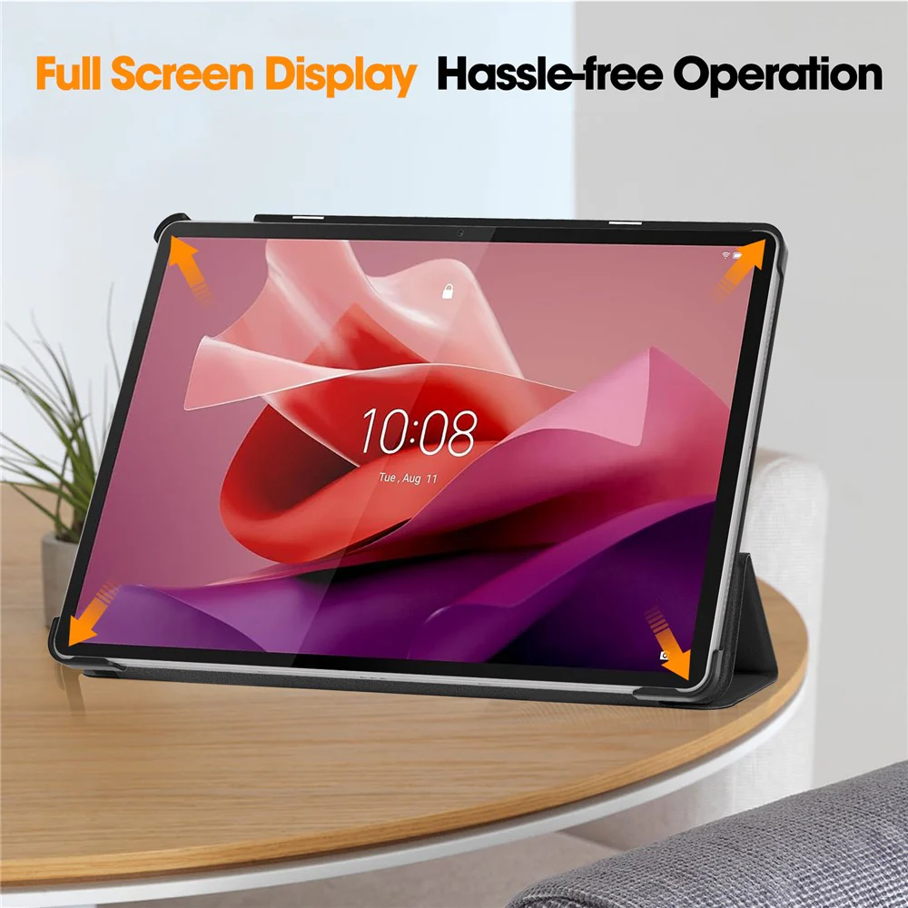 For Lenovo Tab P12 PU Leather Case Tri-Fold Stand Full Protection Tablet Cover - Black - Image 5