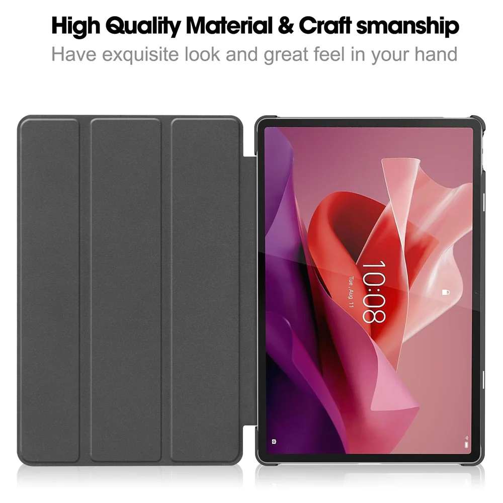 For Lenovo Tab P12 PU Leather Case Tri-fold Stand Full Protection Tablet Cover - Blackish Green - Image 2