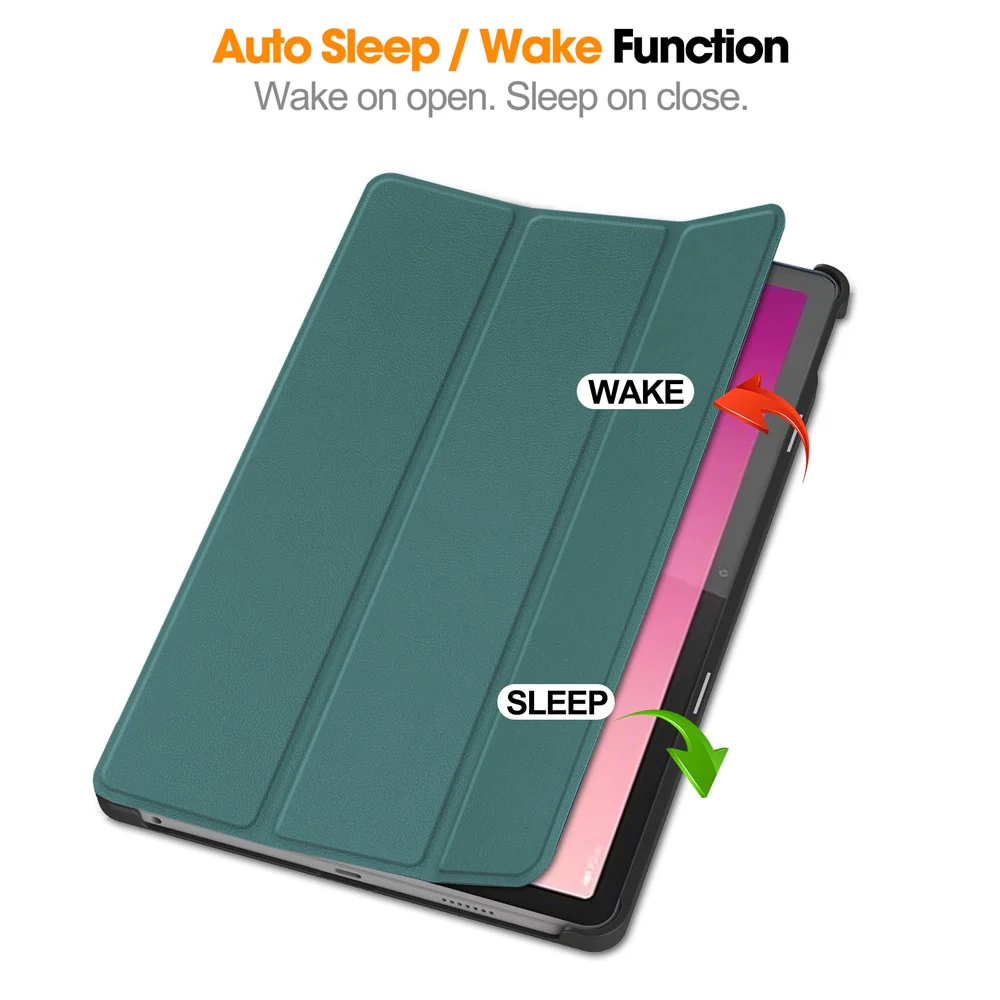 For Lenovo Tab P12 PU Leather Case Tri-fold Stand Full Protection Tablet Cover - Blackish Green - Image 3