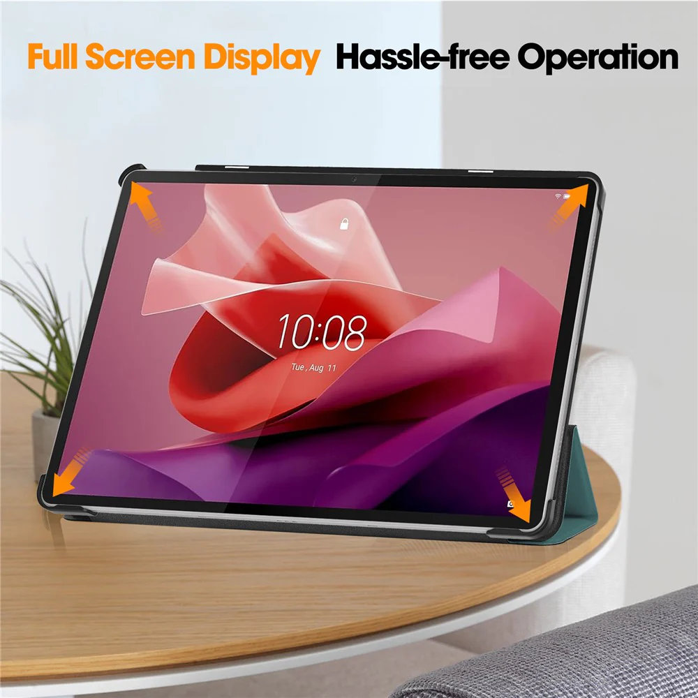 For Lenovo Tab P12 PU Leather Case Tri-fold Stand Full Protection Tablet Cover - Blackish Green - Image 5