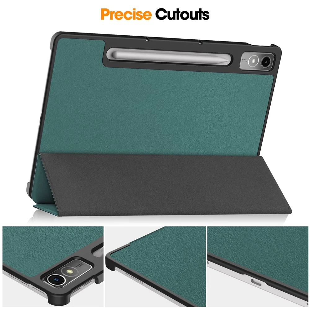 For Lenovo Tab P12 PU Leather Case Tri-fold Stand Full Protection Tablet Cover - Blackish Green - Image 6