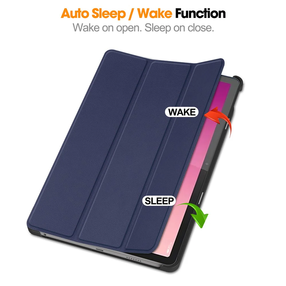 For Lenovo Tab P12 PU Leather Case Tri-fold Stand Full Protection Tablet Cover - Dark Blue - Image 3