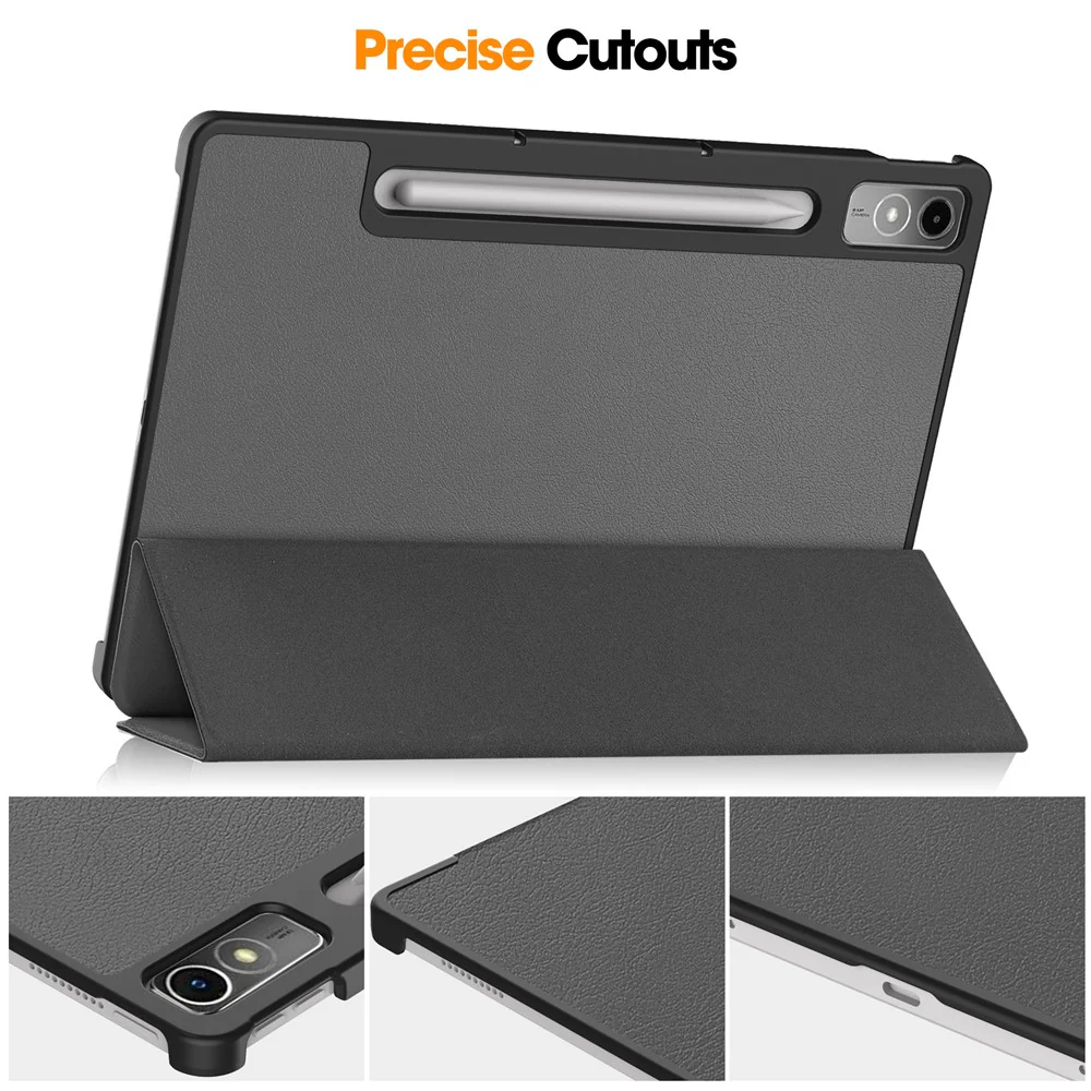 For Lenovo Tab P12 PU Leather Case Tri-fold Stand Full Protection Tablet Cover - Grey - Image 6