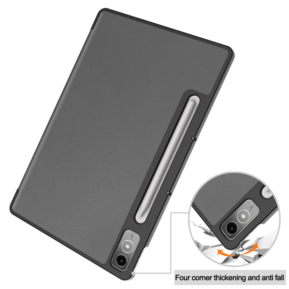 For Lenovo Tab P12 PU Leather Case Tri-fold Stand Full Protection Tablet Cover - Grey - Image 7